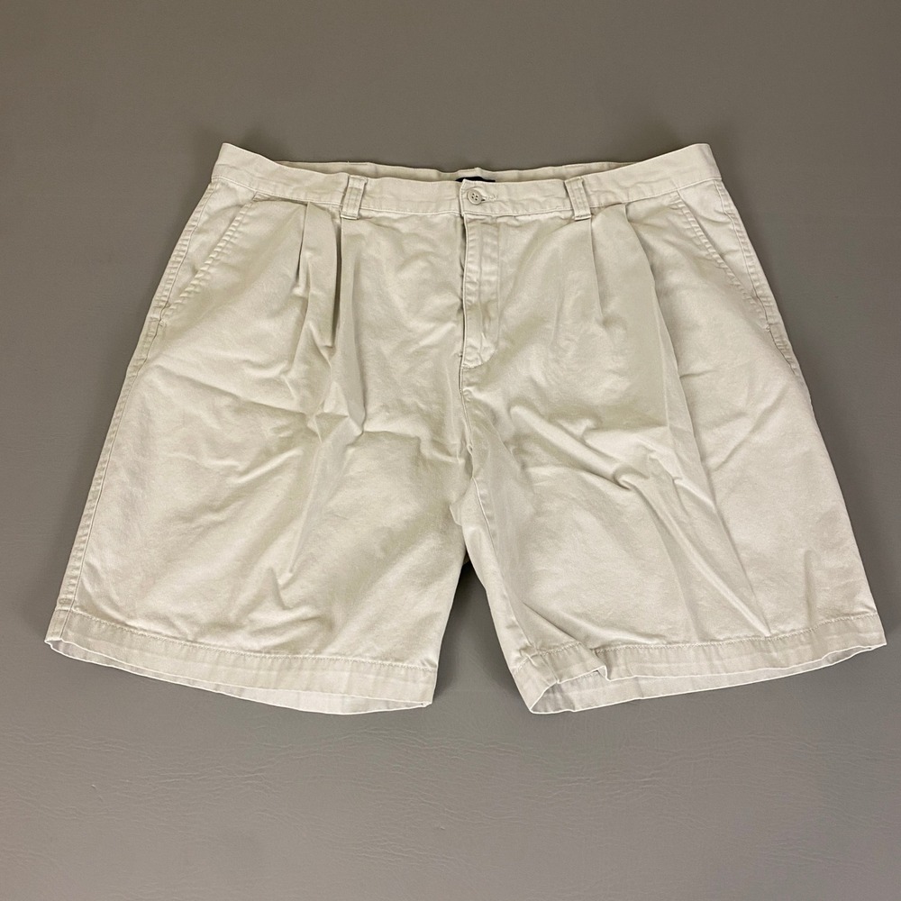 Dockers Khaki Shorts Mens Size 42 Beige Weathered Gab Pleated Cotton 100% Cotton